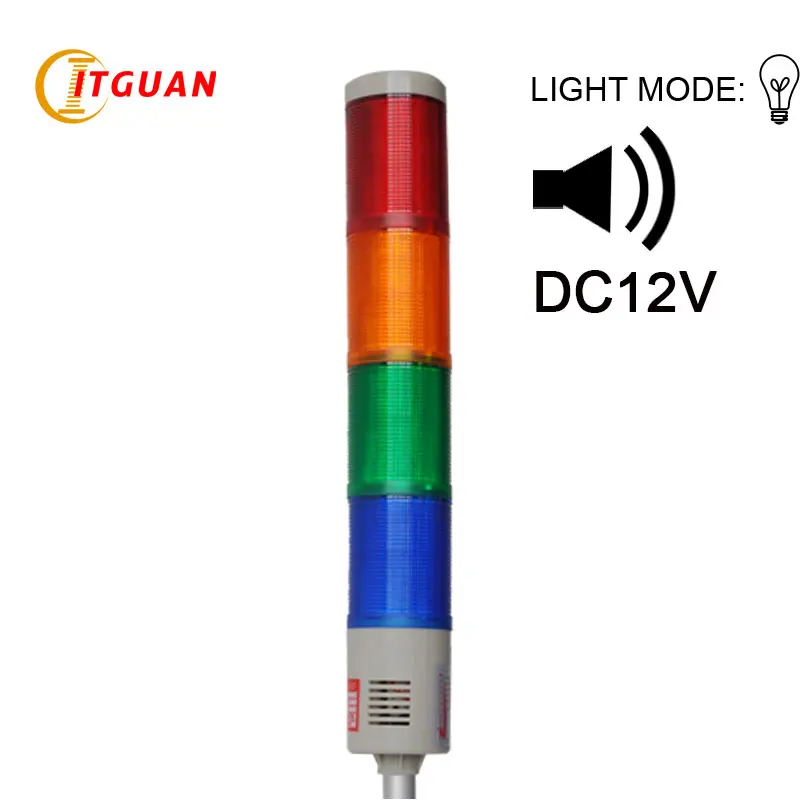 

LTA-205J-4 DC12V 4 Layer signal bulb flashing tower light with sound 90dB Right-Angle Bottom