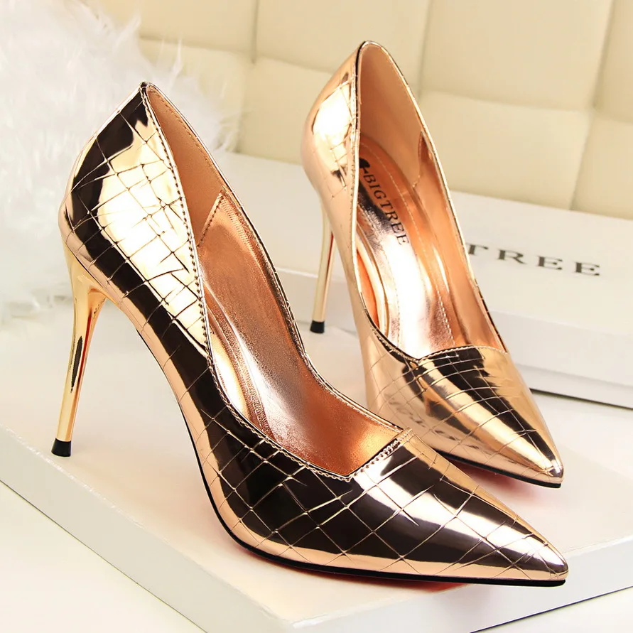 vert En À noir Métal Et rose argent Chaussures Grain Profonde Clair multi Femmes Peu Discothèque Bouche Beige Hauts Miroir or Talons Sexy De Beige Minces Minceur Pointu Pierre Rétro Simples noir wqE84pw