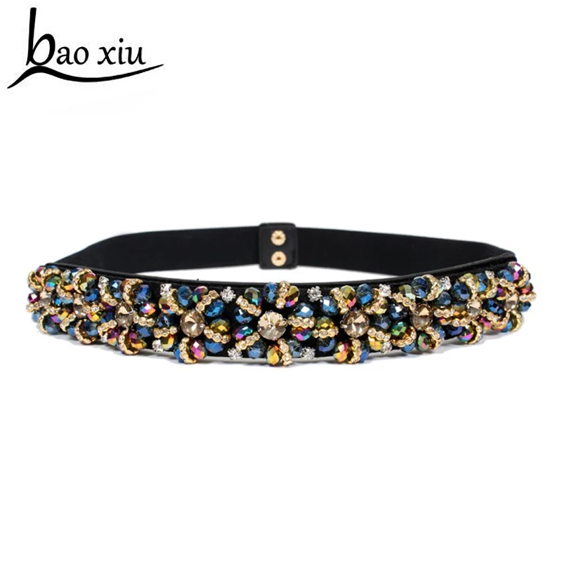 

2019 New fashion color Crystal elastic belt Women's Brand Elastic Waistband Female wide 3cm Belts For Women Dress accessories