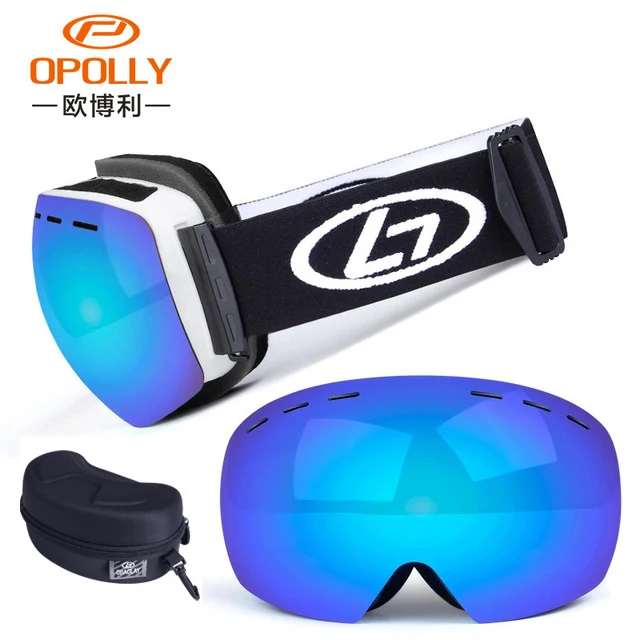 OBAOLAY, лыжные очки, двухслойные, анти-туман, большая Лыжная маска, очки для катания на лыжах, для мужчин и женщин, ветрозащитные, снежные очки для сноуборда, лыжные очки - Цвет: Blue 03 box
