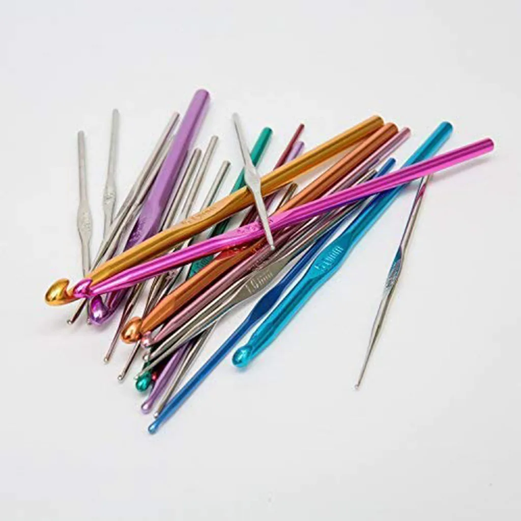 22Pcs Set Multi-colour Aluminum Crochet Hooks Needles Knit Weave Craft Yarn Sewing Tools Crochet Hooks Knitting Needles