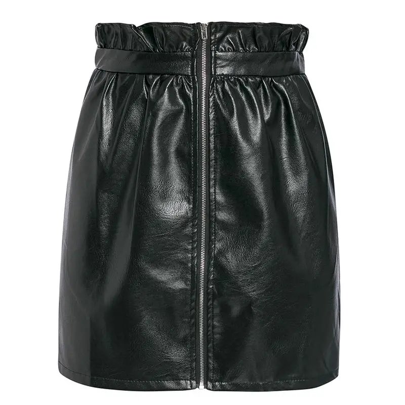 Mossha молния Сексуальные вечерние Клубные короткая юбка женская черная мини-юбка из искусственной кожи с рюшами Женская мода уличная Нижняя