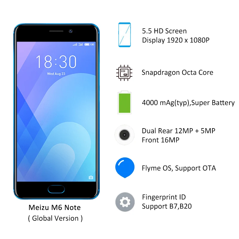 Meizu M6 Примечание 3 GB Оперативная память 16 Гб Встроенная Глобальный Версия