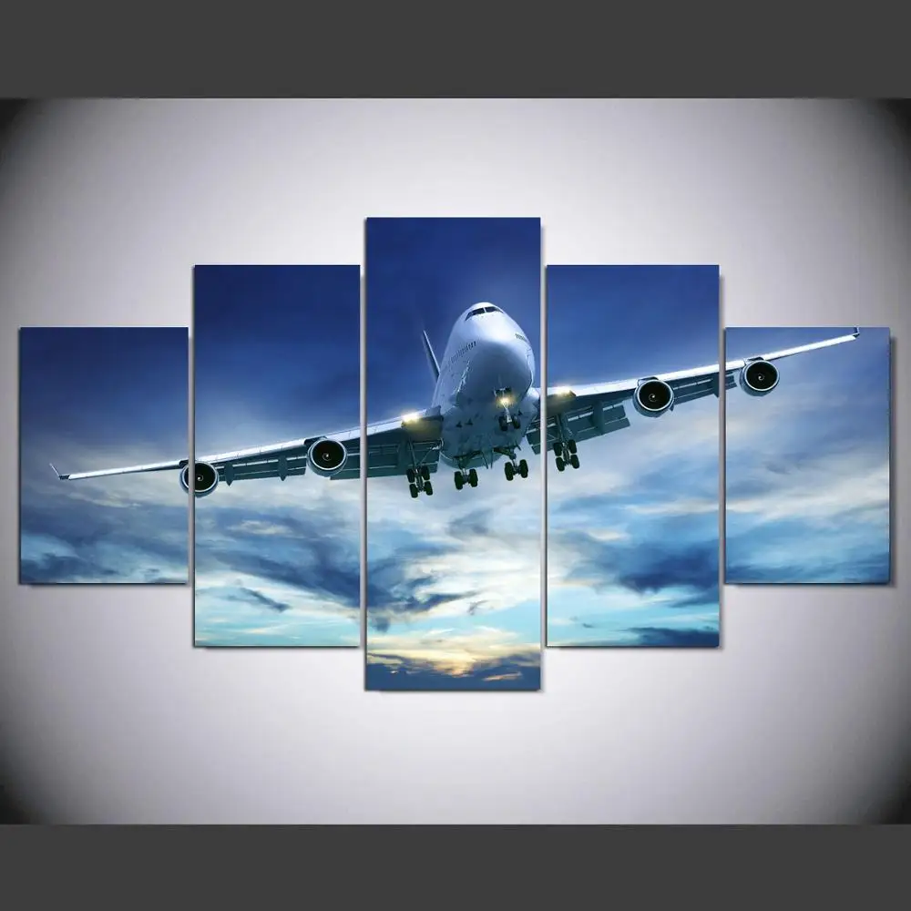 DAFENJINGMO ARTS 5 panel Modern air plane Art print canvas art wall