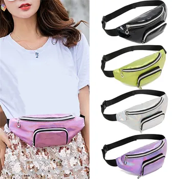 

2019Newest Hot Women Candy Color Laser Shinny Waist Bum Bag PU Leather Fanny Pack Belt Money Pouch Wallet Travel Phone Waist Bag