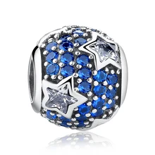 100% 925 Sterling Silver With Blue CZ Stars Bead Charm DIY Jewelry Making Accessories Fit Original pandora Charm Bracelet