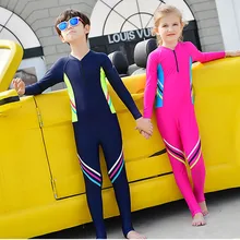 Rhyme Lady/Новинка года, летний цельный купальный костюм для мальчиков и девочек Одноцветный детский купальный костюм синего и розового цвета пляжная одежда с эффектом пуш-ап купальный костюм