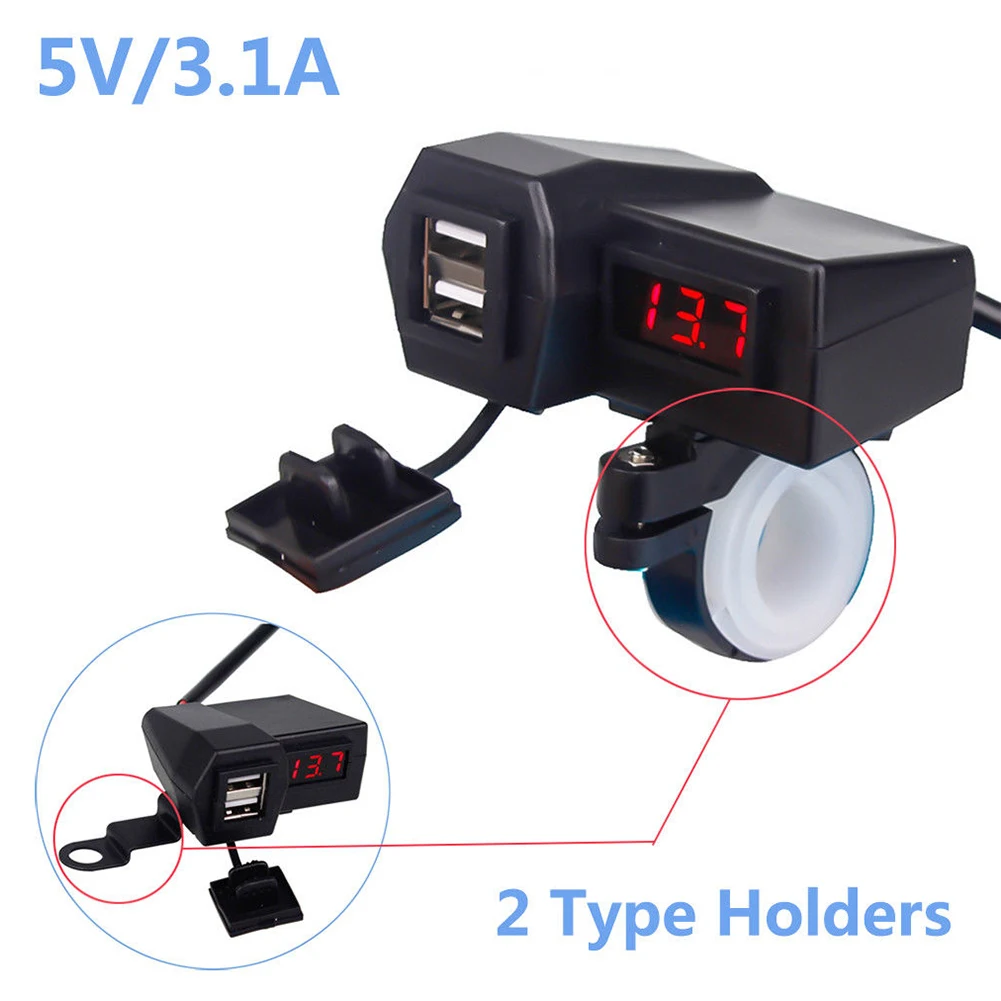 

4 In 1 Motorcycle Bike Dual USB Charger GPS Power Adapter Socket +Switch Voltage Rearview Mounting Holder Handle Mounting Holder