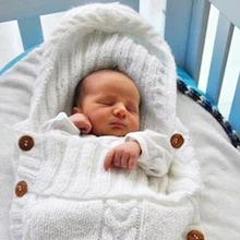 Newborn Infant Baby Sleeping Bag Knit Crochet Winter Hooded Stroller Swaddle Blanket Soft Solid Wrap Knitted Sack Bedding