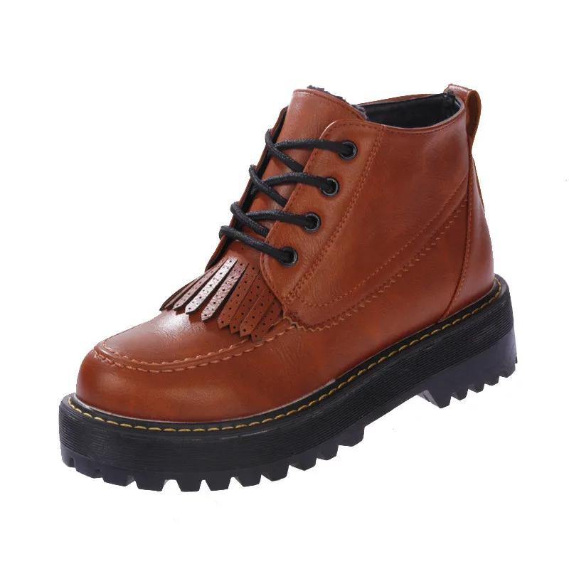 

woman winter ankle boots martin motorcycle boots leather lcae up thick Sole casual shoes zapatos mujer botas women XK072307