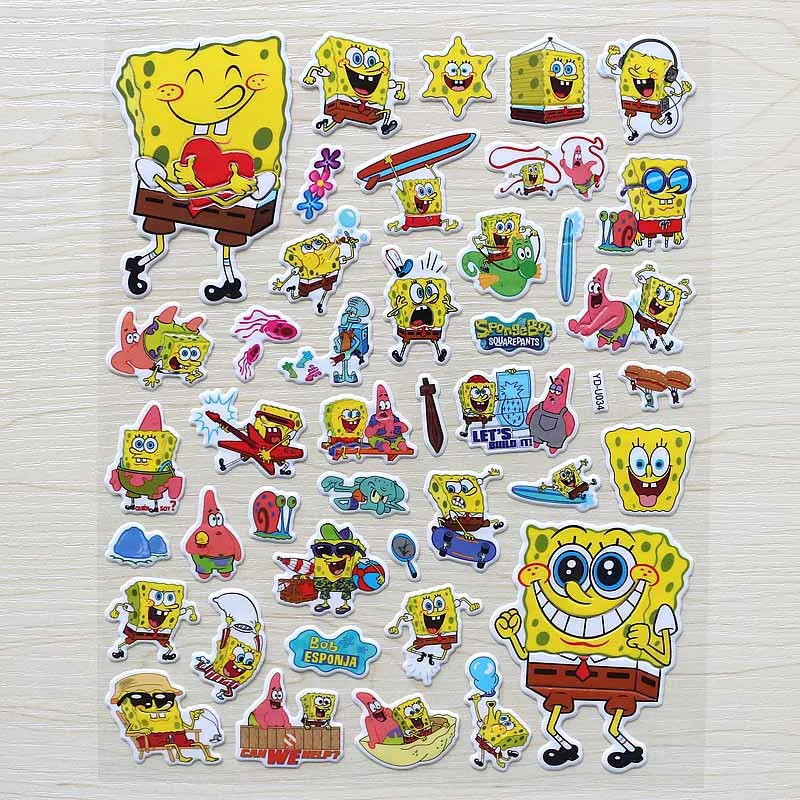 

Spongebob set Children Cartoon Kids Stickers Toys Puffy Pattern Teacher Lovely Reward Stickers For Children adesivo Kids