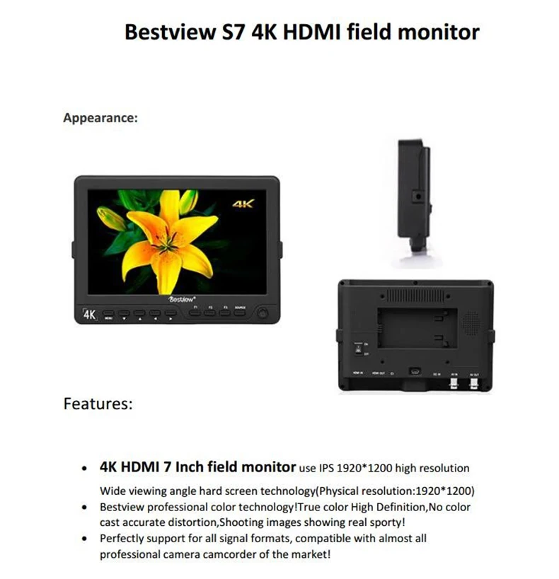 BestView S7 4K    HDMI HD   TFT  7  DSLR -  1920  1200