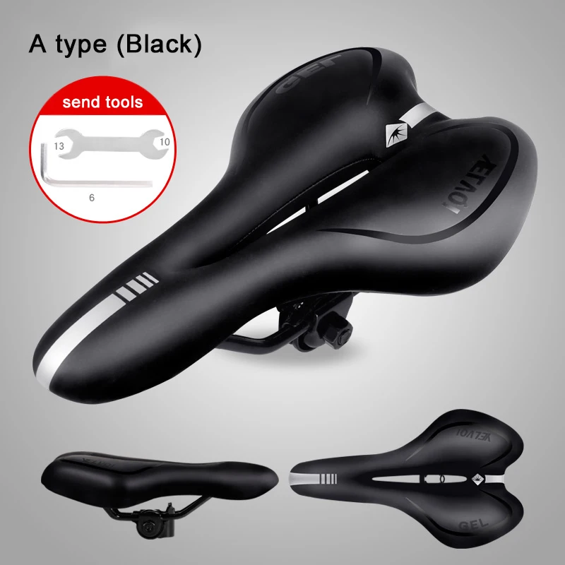 

TOPTETN MTB Road Bike Seat Soft PU Leather Silicone Sponge Filler Shock Absorption Breathable Bike Saddle Component A Type