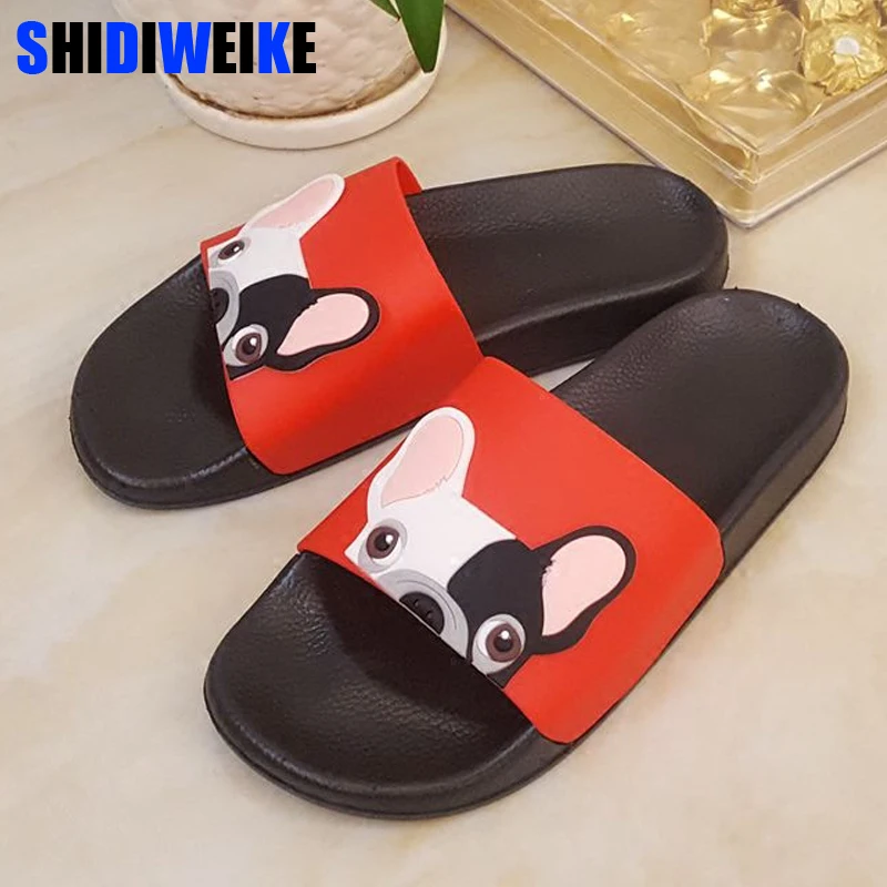 

Summer Pvc Slippers For Women Open Toe Cartoon Cute Bulldog Print Anti Slip Flip Flops Fashion Indoor Woman Shoes m553