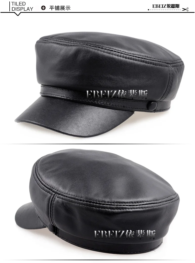 Для мужчин кожаные овчины Hat взрослых Зимний отдых шляпа студент британский стиль шляпа Приплюснутые темно-Кепки B-8380