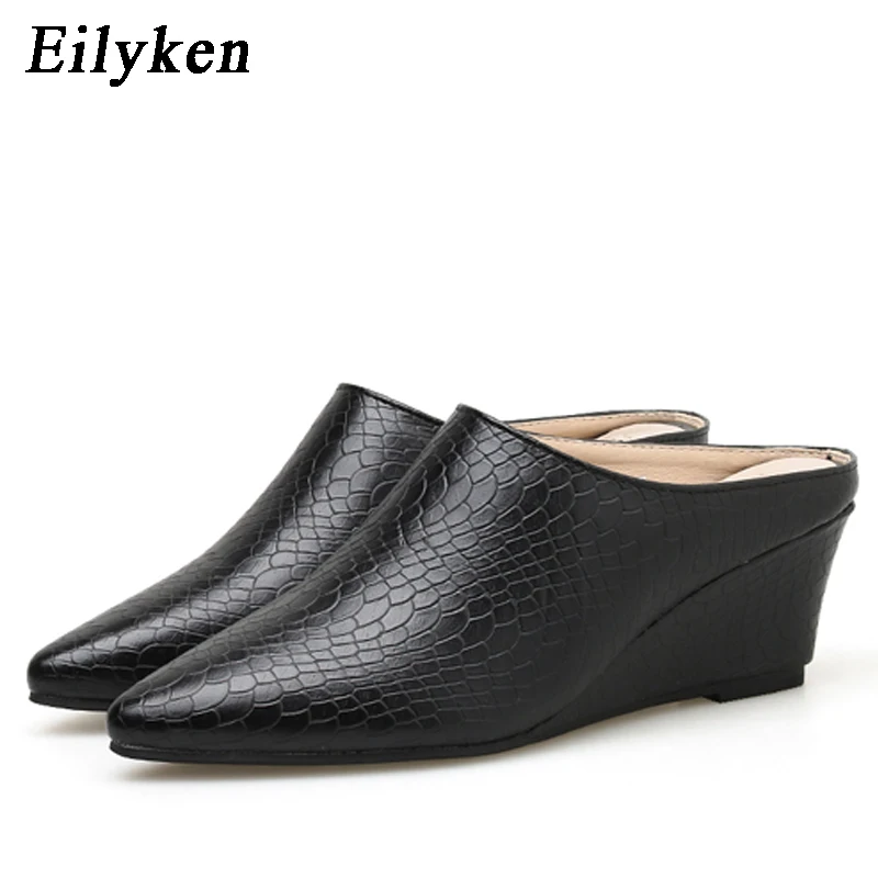 

Eilyken Wedges Heel Slippers Women Pointed Toe Shoes Women Slides Fashion Mules Ladies Heel Slippers Female Dress Shoes Spring