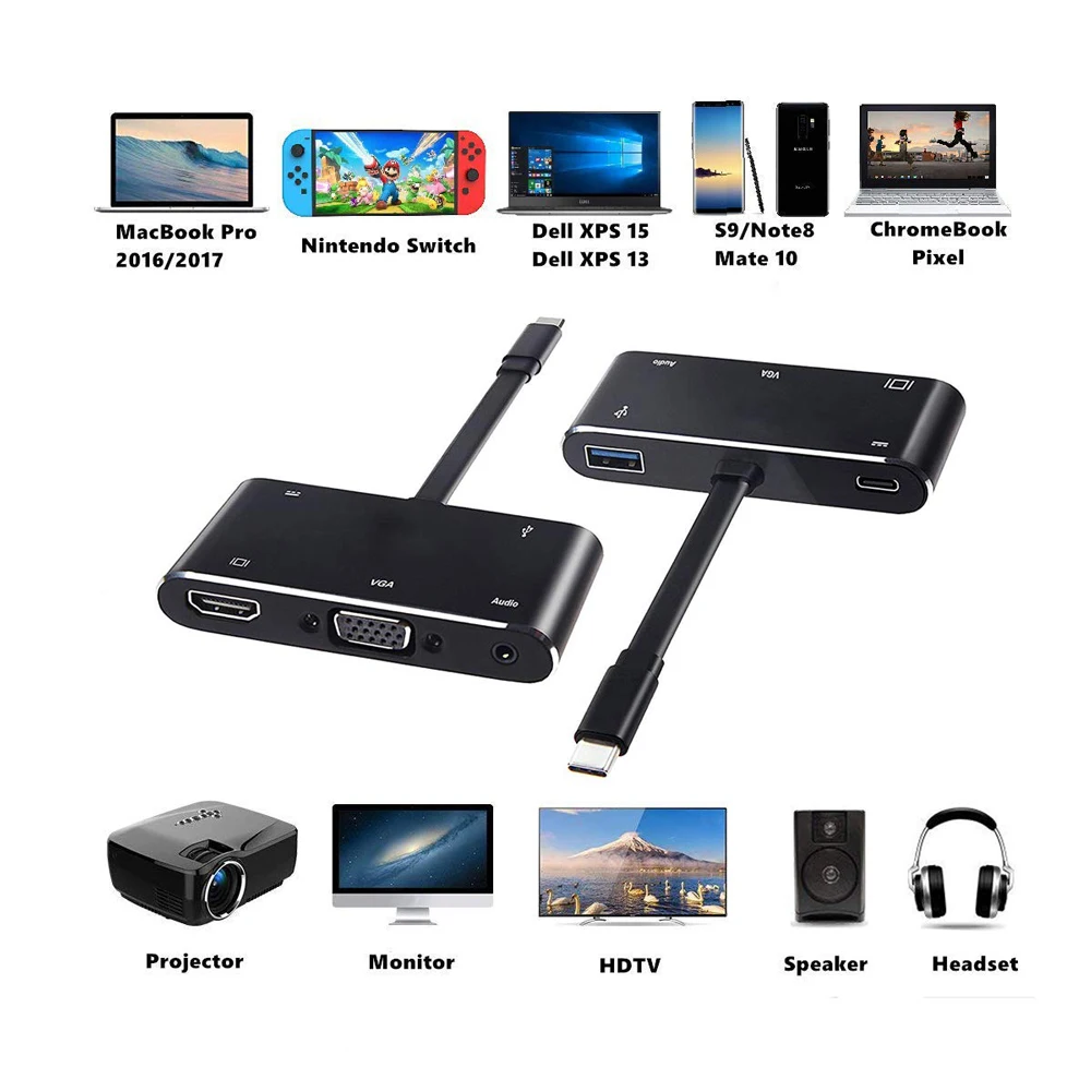 USB C концентратор аудио Тип C адаптер Thunderbolt 3 с HDMI 4K VGA USB 3,0 Dex станция для samsung Galaxy S9/8 Note 8 для MacBook Pro