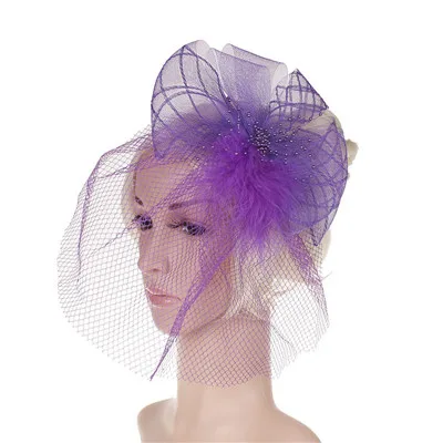 Розничная, свадебная, праздничная, чародейка, Коктейльная шляпа для женщин, французская вуаль, головная повязка для волос, винтажные, модные, женские, вечерние, аксессуары - Цвет: LMFS1003-purple