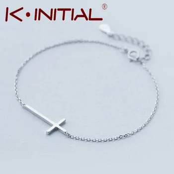 Kinitial 1Pcs New Simple Design Pendant Cross Charm Bracelet 925 Sterling Silver Bracelet Bangle For Women Birthday Jewelry Gift