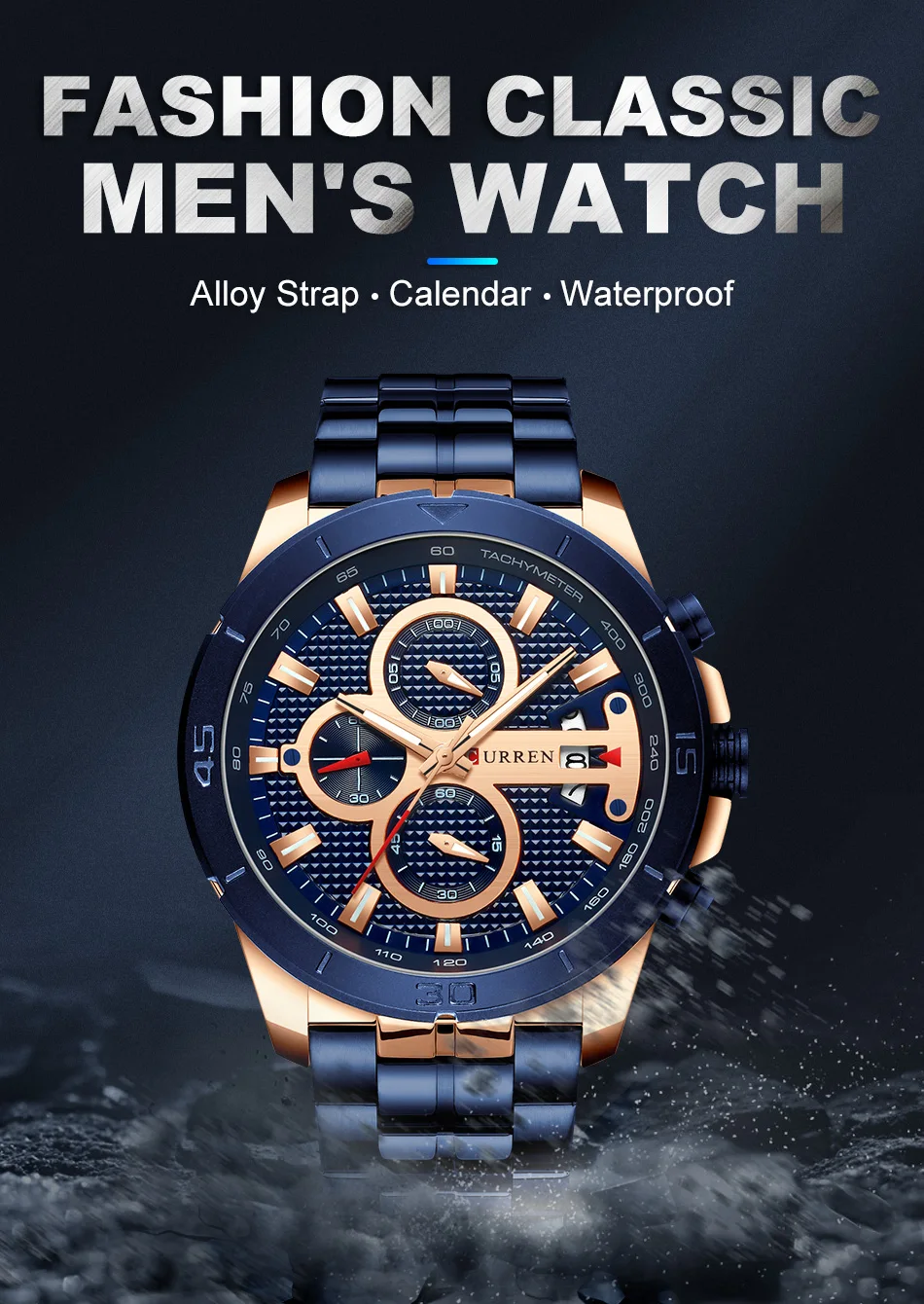 CURREN Элитный бренд Нержавеющая сталь спортивные часы Для мужчин хронограф Наручные часы модные Повседневное Дата кварцевые часы Для мужчин s часы