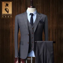 Terno Masculino Casamento облегающий костюм серый клетчатый костюм-смокинг из 3 предметов Homme De Marque