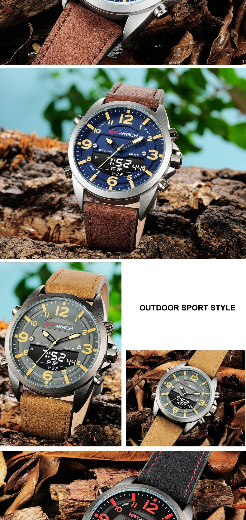 Мужские военные часы с двойным дисплеем, многофункциональные спортивные часы для плавания, мужские Модные кварцевые наручные часы с
