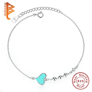 

Fashion 925 Sterling Silver Blue Enamel Heart Bracelet For Women Wedding Love Chain Bracelet Popular Silver 925 Jewelry Gift
