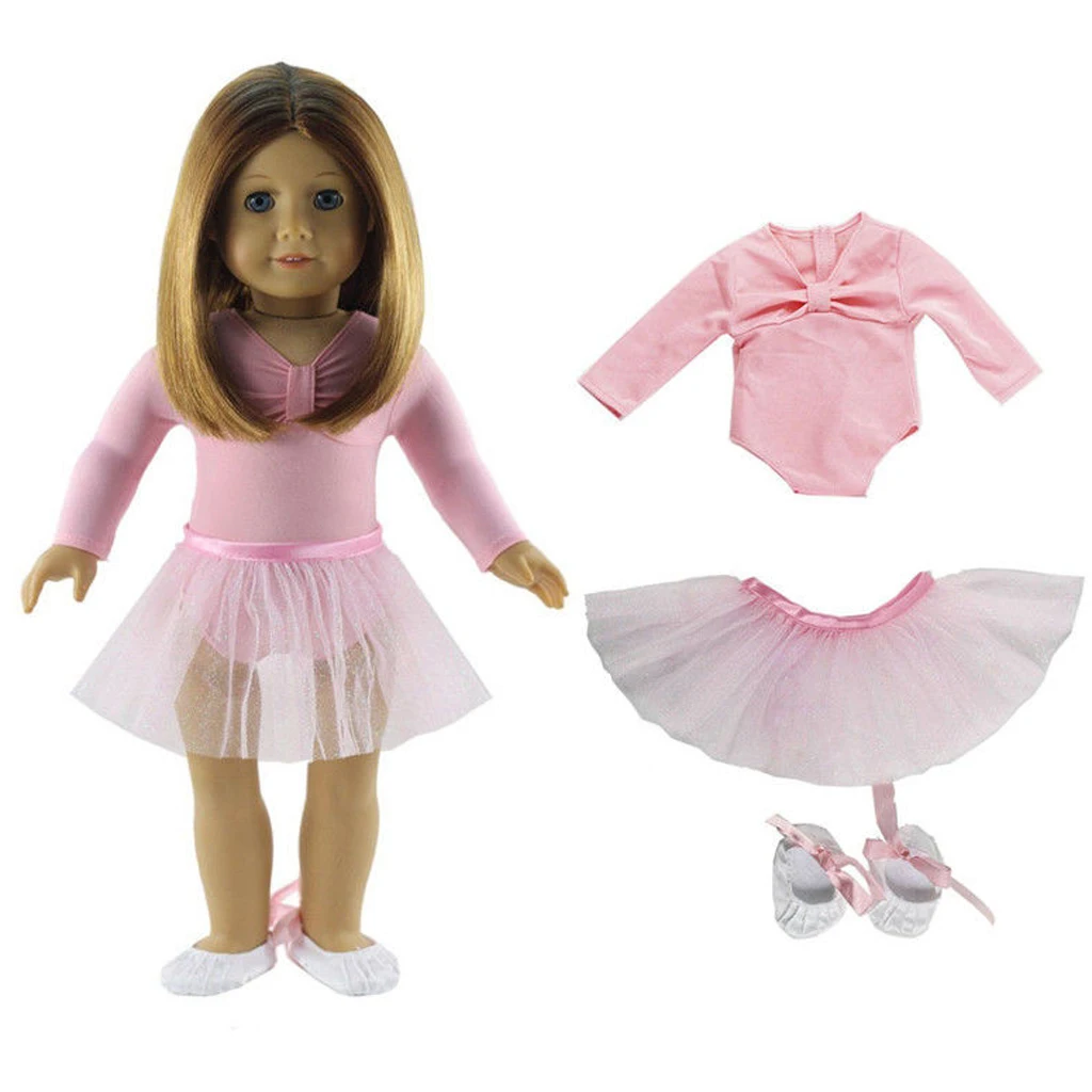 

MagiDeal Skinny Ballet Dance Suit Skirt Shoes & Curly Wig for American Girl 18inch Dolls