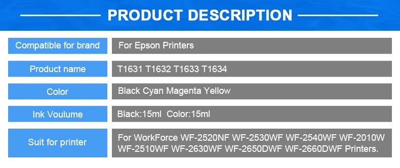 T16 16XL для Epson WF-2530WF WF-2540WF WF-2630WF WF2530 WF2540 WF2630 WF 2530 2540 2630 Европа картридж с чернилами для принтера T1631