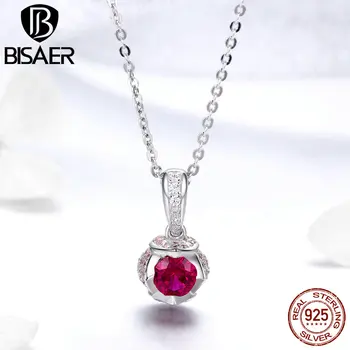 

BISAER Authentic 925 Sterling Silver Magnolia Orchid Cerise Rose Flower Pendant Necklaces Women Sterling Silver Jewelry EFN035