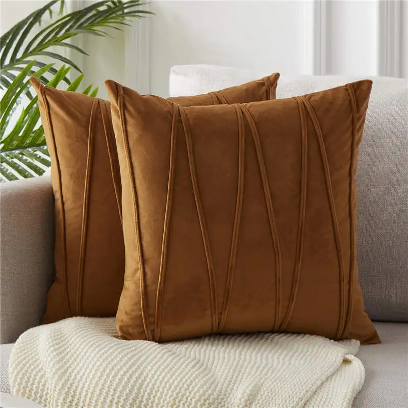 Topfinel мягкие роскошные бархатные полосатые наволочки для подушек, однотонные декоративные наволочки для дома, дивана, стула, Декор 45x45 см - Color: Khaki-Set of 2