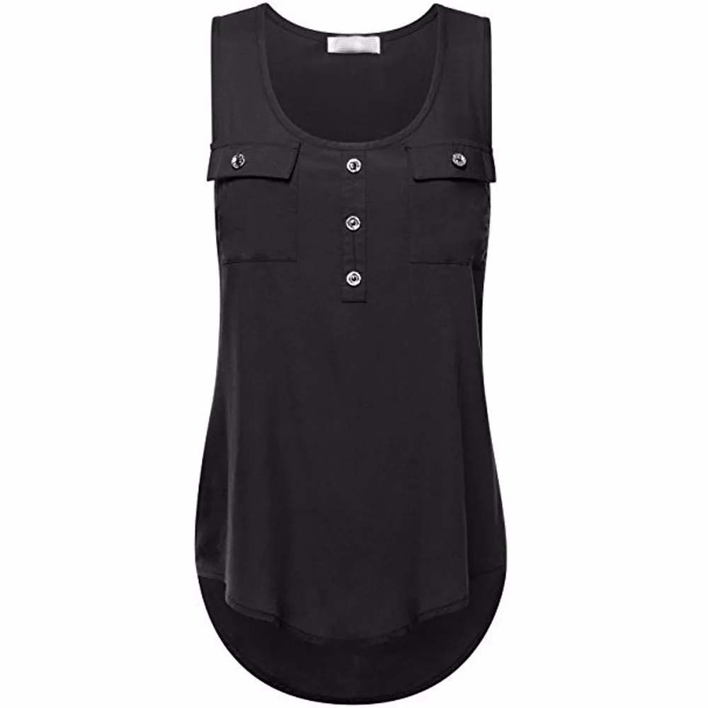 

Plus Size 5XL Summer Tank Top Womens Casual Pocket Button O Neck Tops Tunic Loose Sleeveless Ladies Clothes Women haut femme