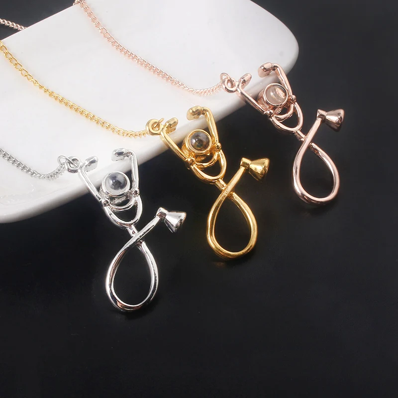 

Fashion Women Charm Neck Heart-Shape Stethoscope Padlock Metal Choker Necklace Decoration Listen To Your Heart