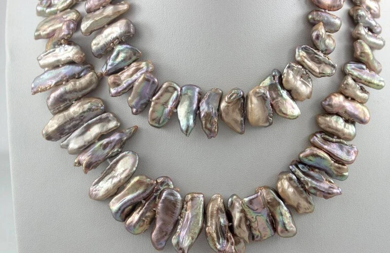

ddh003803 Brown Beautiful keshi reborn pearl long necklace 32INCH 9x23mm"Handmade"no metal