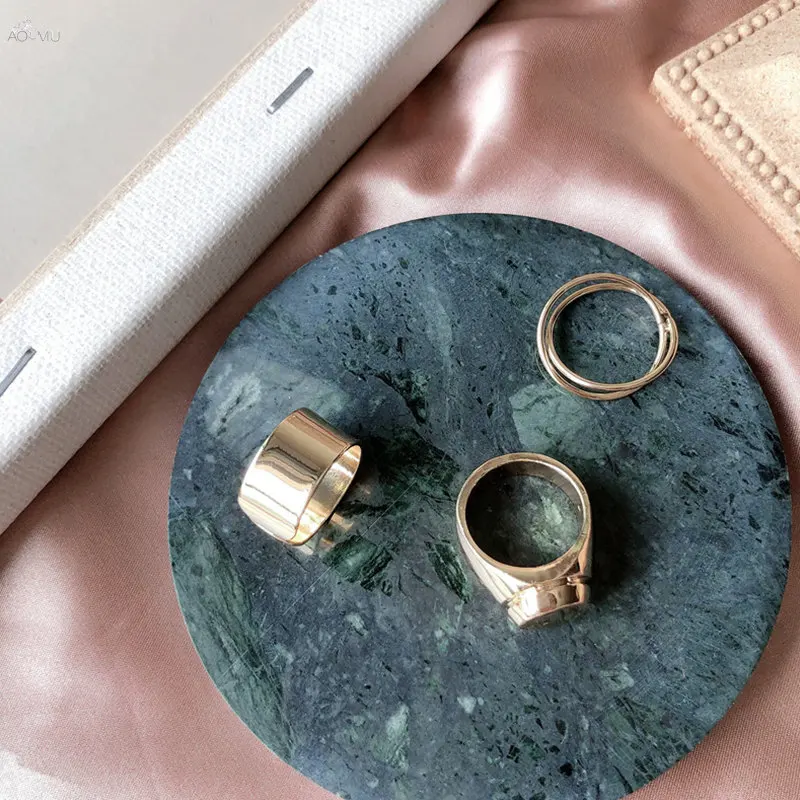 

AOMU 2019 Hot Unique Ring Punk Knuckle Rings For Women Finger Ring Metal Gold Color Geometric Round Ring Jewelry
