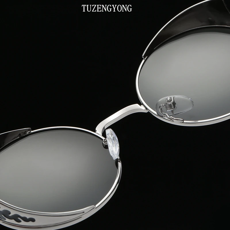 TUZENGYONG модные HD поляризованные солнцезащитные очки для мужчин/женщин, круглые Винтажные Солнцезащитные очки с металлической резьбой, готические солнцезащитные очки в стиле стимпанк T371