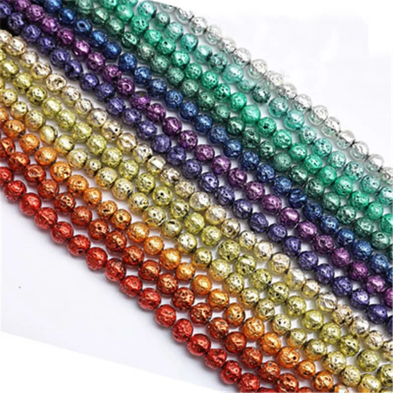 

1strand/lot Gold Color Rock Volcanic Lava Stone Loose Beads 6mm 8mm 10mm Round Natural Stone Spacer Bead For DIY Jewelry Making
