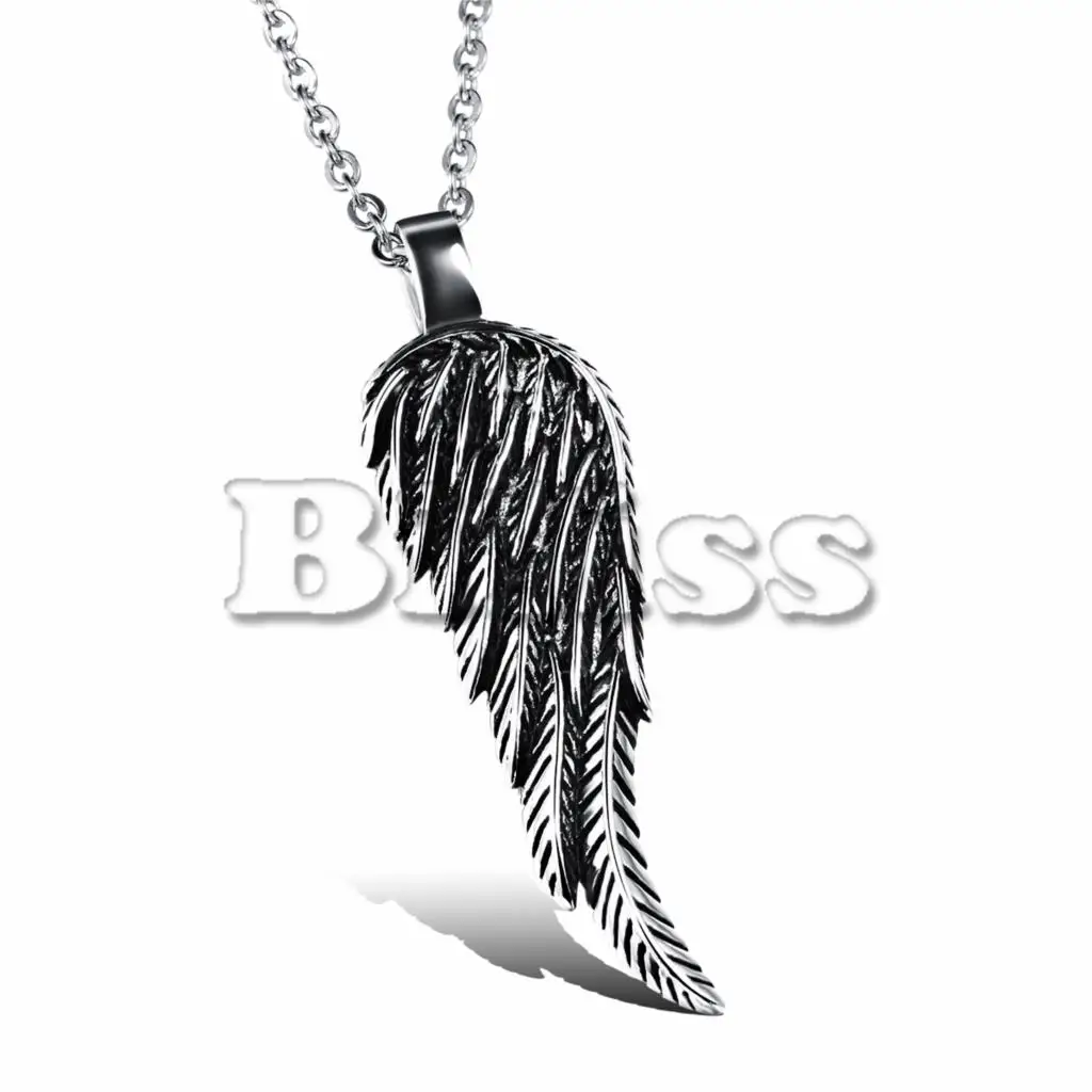 30''STAINLESS STEEL ROUND BOX CHAIN ANGEL WING DOGTAG PENDANT/64g/E469 