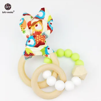 

Let's Make Baby Teether Chew Silicone Beads Bunny Ear BPA Free Teething Accessories DIY Jewelry Car Seat Toy Nursing Wooden Ring