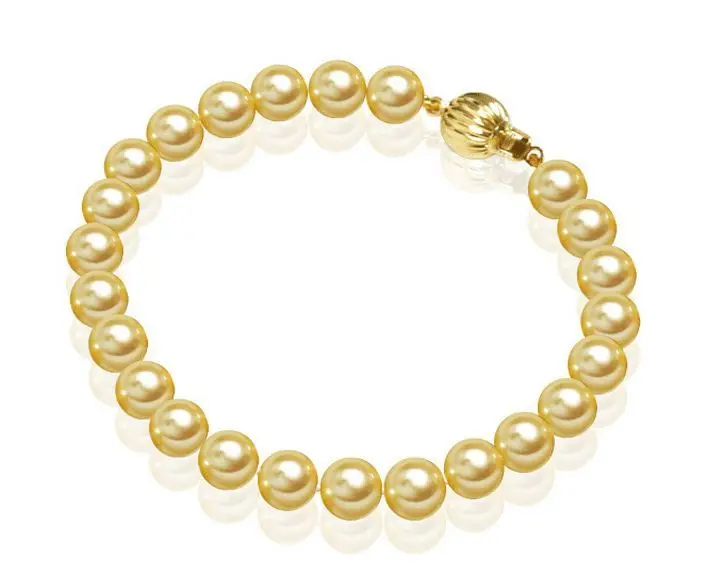 

Stunning 7.5-8"9-10mm Natural south sea genuine gold pearl bracelet 8376