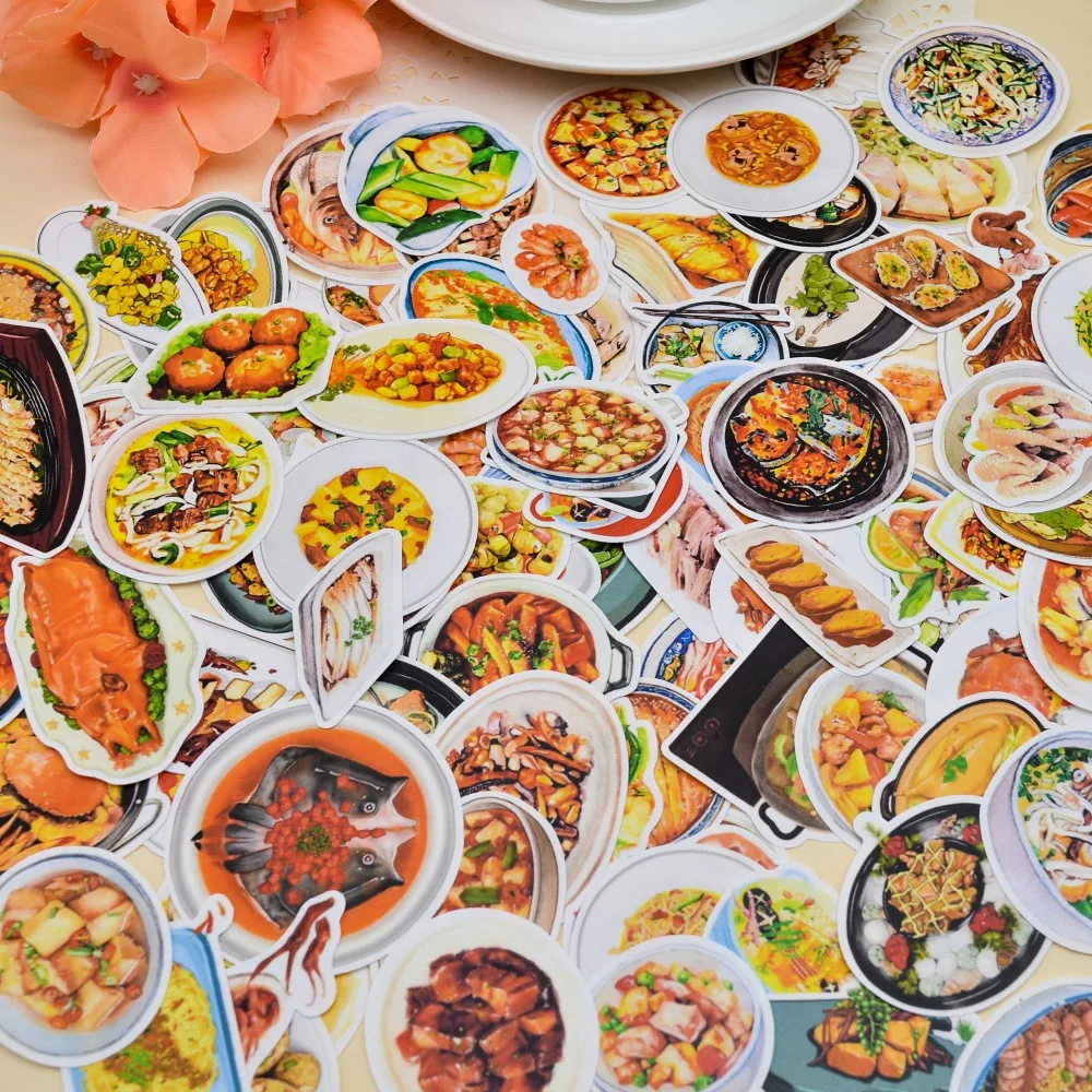 

128pcs Self-made Handbook Sticker Chinese Food Collection Snacks Sticker Creative Student Diary Handpainted Decoration