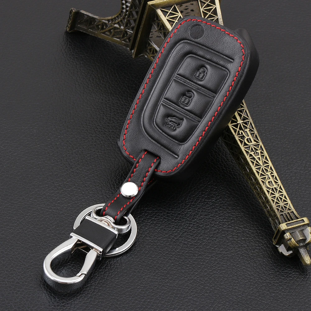 Genuine Leather Car Remote Key Fob Shell Cover Case For Hyundai Solaris
