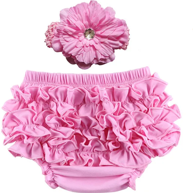 pink Комплект из трусиков и повязки на голову для маленьких девочек трусики-пачки с оборками для новорожденных для маленьких девочек кружевные шорты с оборками для малышей - Цвет: pink
