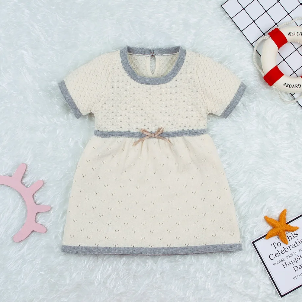 

Baby Girl Summer Clothes Short Sleeve Kids Girls Birthday Princess Dresses Fashionable Toddler Bebes Knitted Dress Children Wear