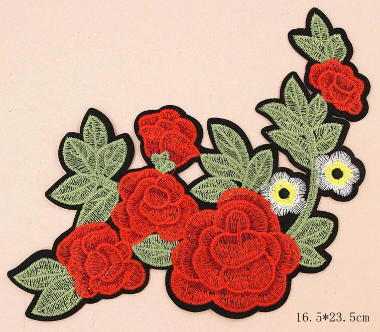 Big red Flowers parches ropa Iron On Patches Embroidery Fabric Stickers