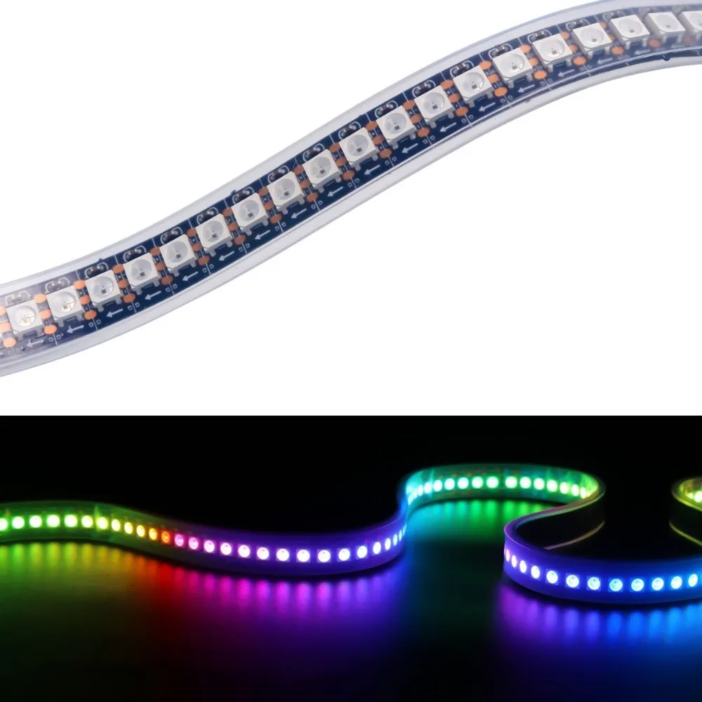 DC 5V WS2812B 30/60/144 светодиодов/m Smart led пикселей RGB индивидуально адресуемых светодиодные полосы светильник черный/белый печатных плат IC 2812 пикселей полоски