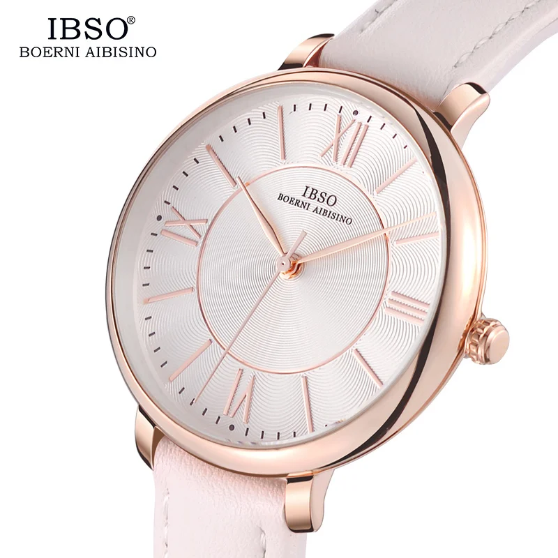 

IBSO New Brand Quartz Watch Women White Luxury Genuine Leather Strap Women Watches 2019 Ladies Wristwatches Montre Femme