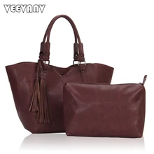 2 Sets Fashion Tassels Women Messenger Bags Leather Shoulder Bags Ladies Tote Handbag Female Crossbody Bags