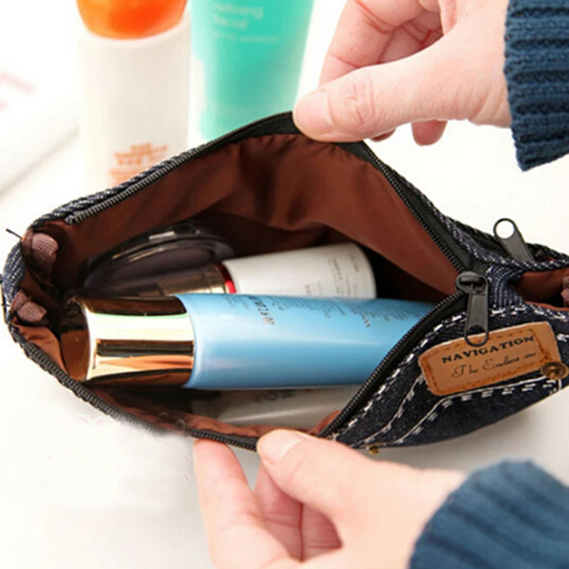 جان الأزرق المرأة حقيبة مستحضرات تجميل الدنيم قماش محفظة الهاتف حقيبة للسفر السيدات الحقيبة المرأة التجميل حقيبة