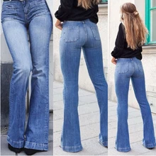 Flare Jeans for Women 2019 High Waist push up jeans plus size Stretch mom jeans female wide leg jeans ladies Casual jeans pants plus size zip up stretch high rise jeans
